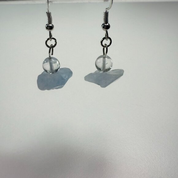 Aquamarine & Clear Quartz Drop Earrings – Raw Crystal Dangles - Picture 4 of 7
